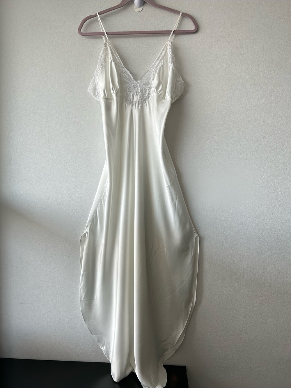 Vintage Linda for Holt Renfrew Satin Lace-Trim Full Slip Dress in White